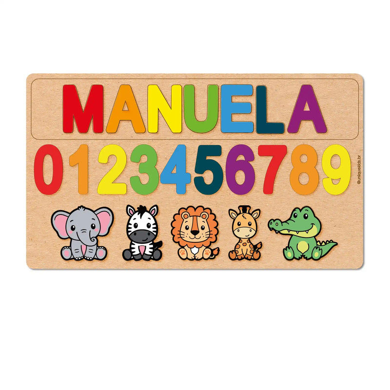 Quebra-Cabeça Personalizado com Nome, Números e Animais Educativo (FORMA)